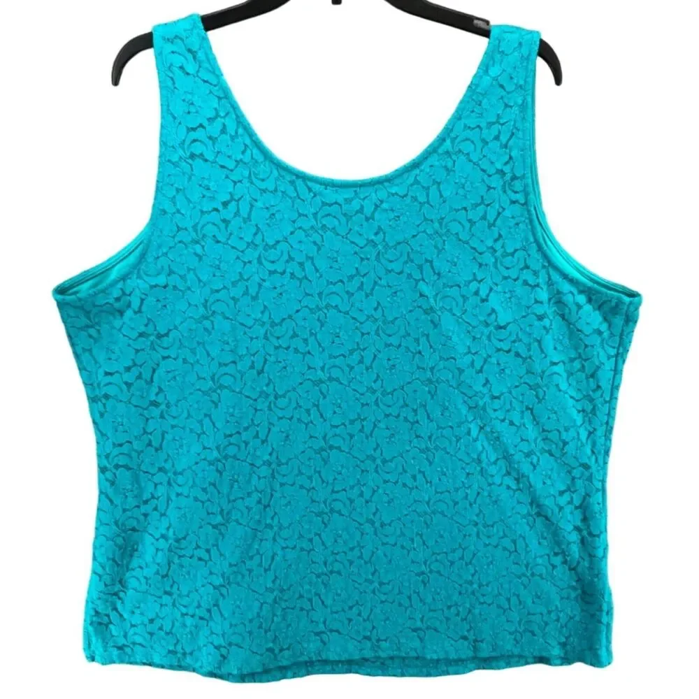 Lane‎ Bryant Tank Top Womens Plus 22-24 Teal Green Floral Lace Feminine Layering - Picture 3 of 8